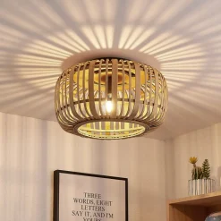 Lindby Canyana plafondlamp, naturel, rotan, Ø 40 cm