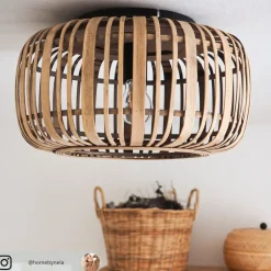 Lindby Canyana plafondlamp, naturel, rotan, Ø 40 cm