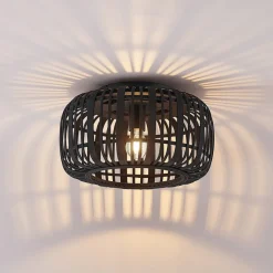 Lindby Canyana plafondlamp, zwart, rotan, Ø 40 cm