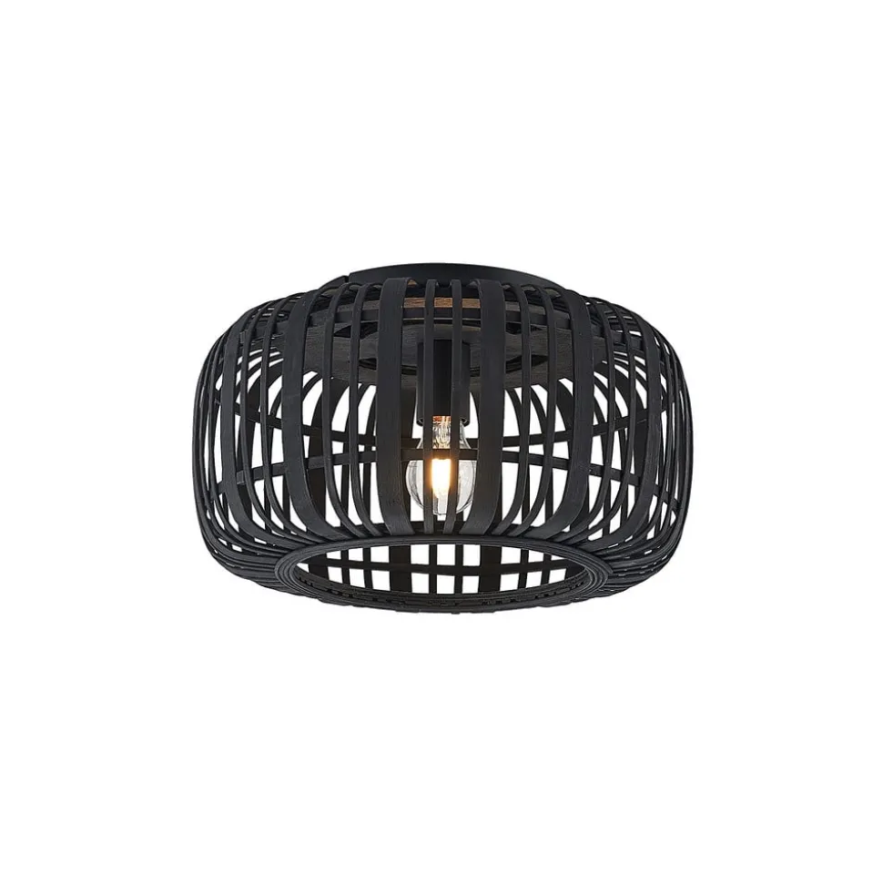 Lindby Canyana plafondlamp, zwart, rotan, Ø 40 cm