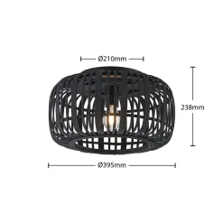 Lindby Canyana plafondlamp, zwart, rotan, Ø 40 cm