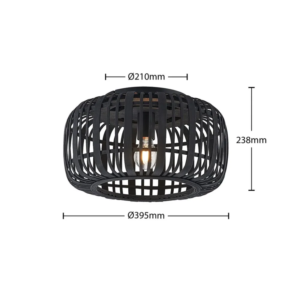 Lindby Canyana plafondlamp, zwart, rotan, Ø 40 cm