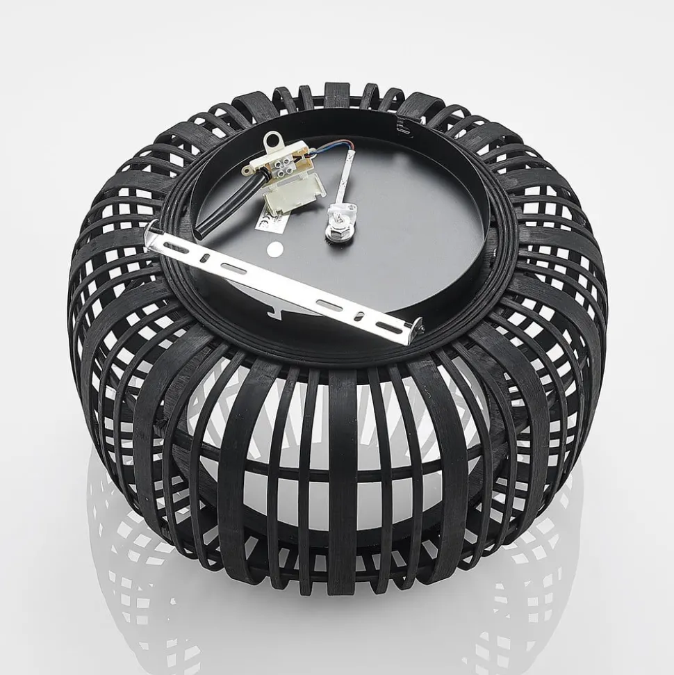 Lindby Canyana plafondlamp, zwart, rotan, Ø 40 cm