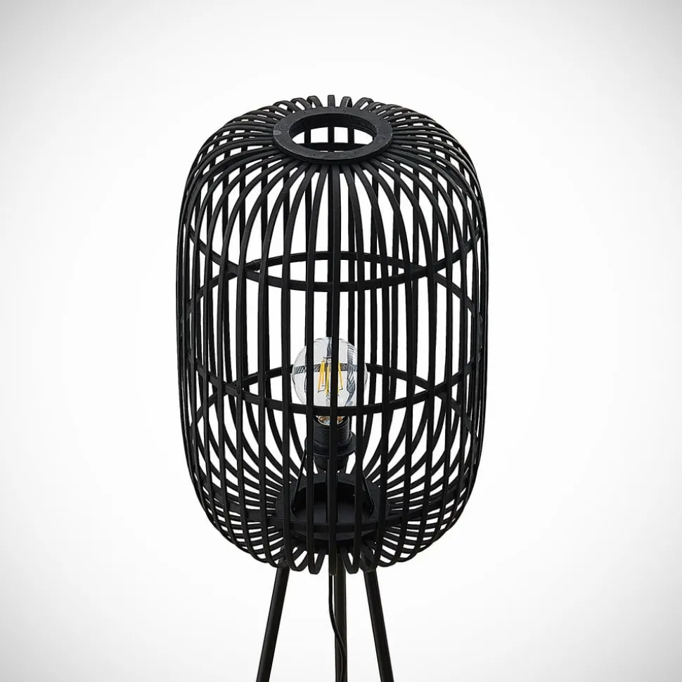 Lindby Canyana vloerlamp, zwart, rotan, 139 cm hoog