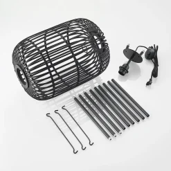 Lindby Canyana vloerlamp, zwart, rotan, 139 cm hoog