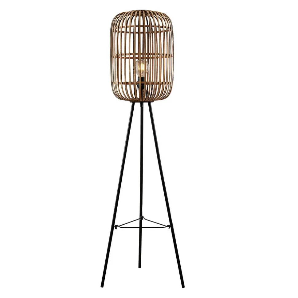 Lindby Canyana vloerlamp, 139 cm, naturel, rotan, driepoot