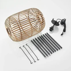 Lindby Canyana vloerlamp, 139 cm, naturel, rotan, driepoot