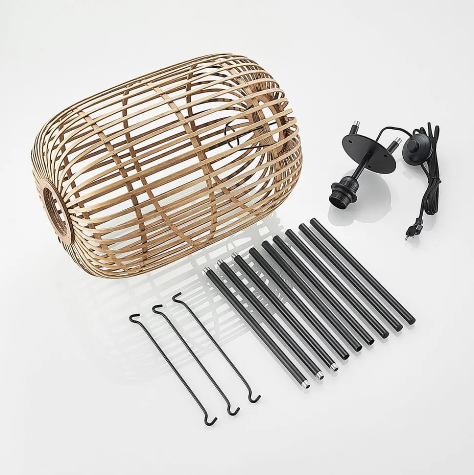 Lindby Canyana vloerlamp, 139 cm, naturel, rotan, driepoot