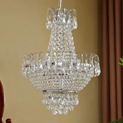 Lindby Casparia kroonluchter, chroomkleurig, kristal, E14