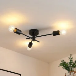 Lindby Cerros plafondlamp, 3-lamps, zwart, metaal