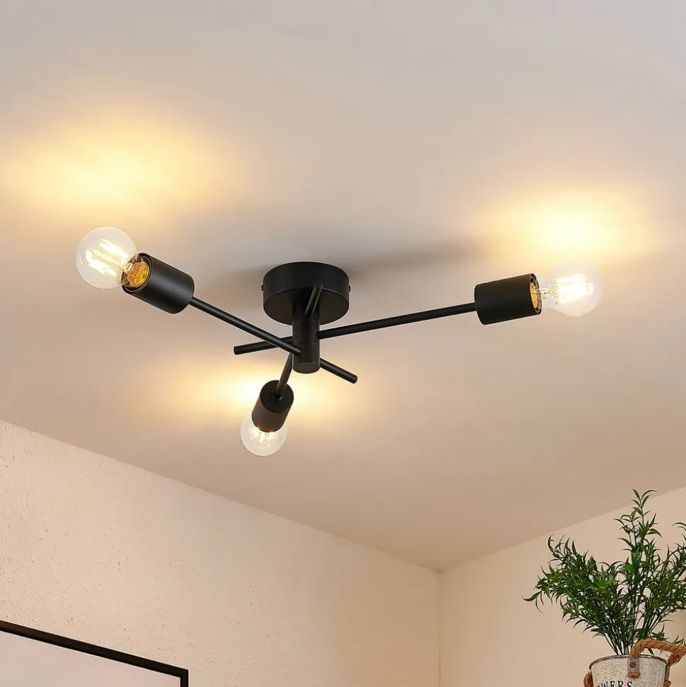 Lindby Cerros plafondlamp, 3-lamps, zwart, metaal