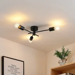 Lindby Cerros plafondlamp, 3-lamps, zwart, metaal