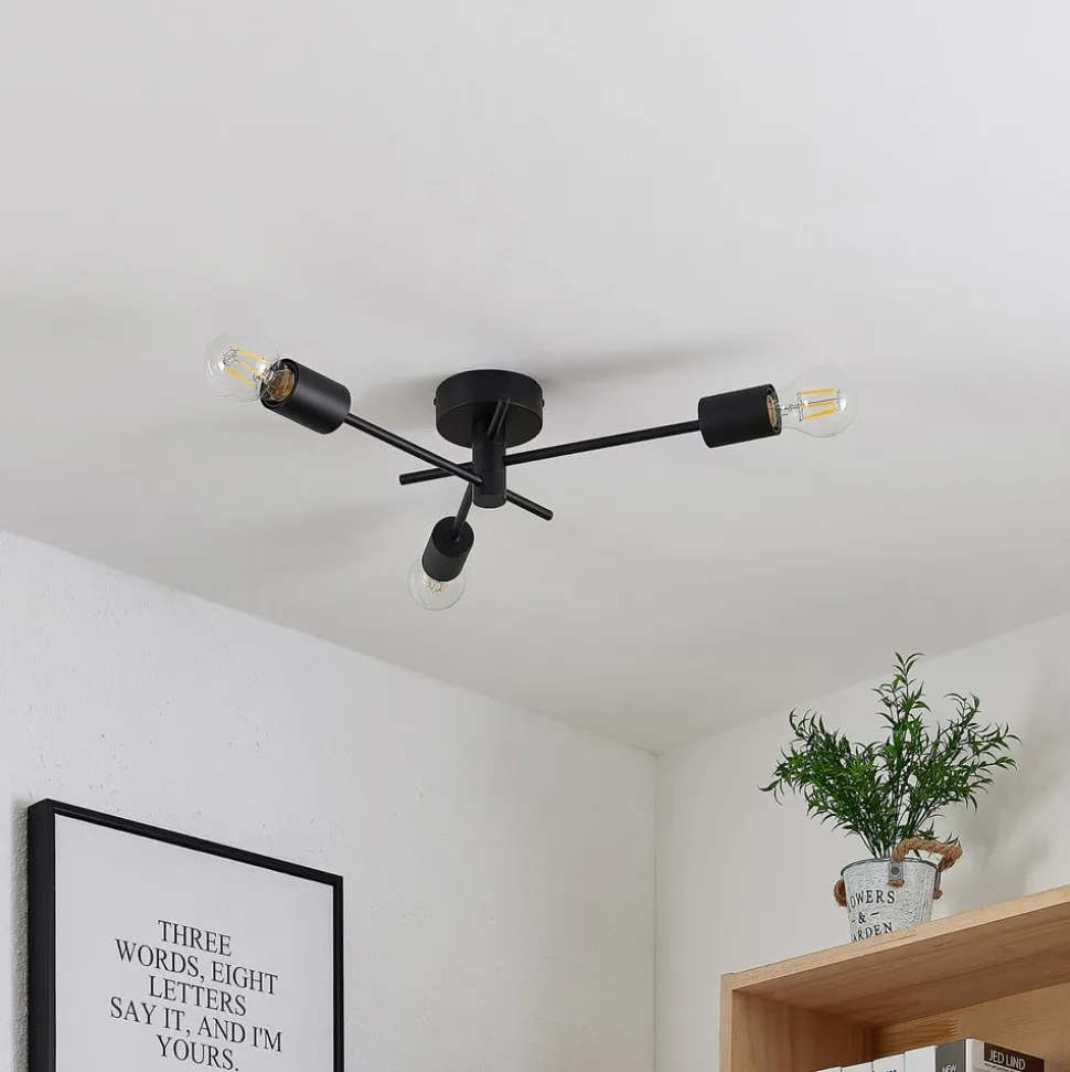 Lindby Cerros plafondlamp, 3-lamps, zwart, metaal