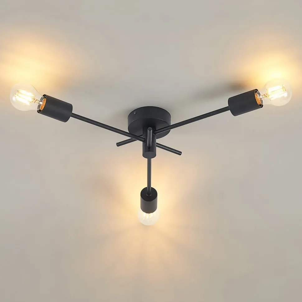 Lindby Cerros plafondlamp, 3-lamps, zwart, metaal