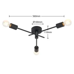 Lindby Cerros plafondlamp, 3-lamps, zwart, metaal