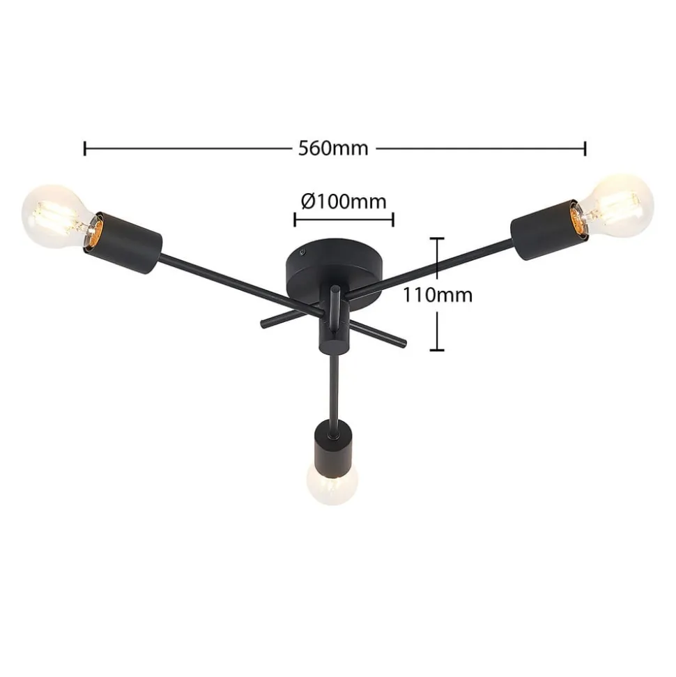 Lindby Cerros plafondlamp, 3-lamps, zwart, metaal
