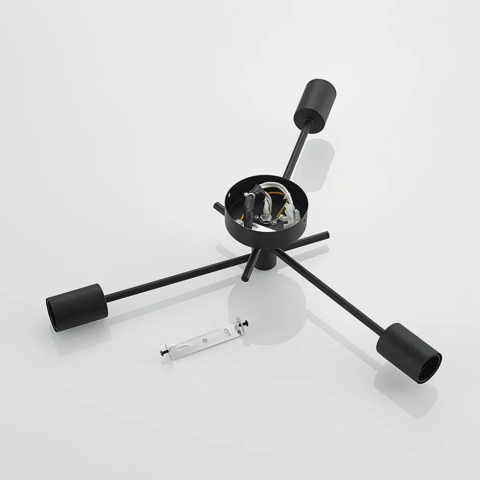 Lindby Cerros plafondlamp, 3-lamps, zwart, metaal