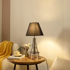 Lindby Croia tafellamp, zwart, metaal, Ø 28 cm, E27