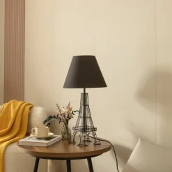 Lindby Croia tafellamp, zwart, metaal, Ø 28 cm, E27