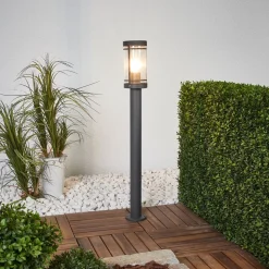 Lindby Djori tuinpadverlichting, 80 cm, antraciet, roestvrij staal, E27