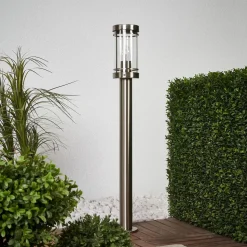 Lindby Djori tuinpadverlichting, 80 cm, aluminiumkleurig, roestvrij staal, E27