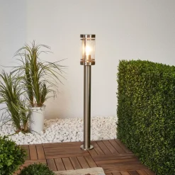 Lindby Djori tuinpadverlichting, 80 cm, aluminiumkleurig, roestvrij staal, E27