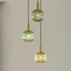 Lindby Doroteo hanglamp, 3-lamps, groen/amber/grijs, glas