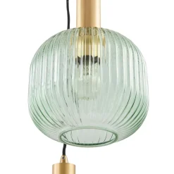 Lindby Doroteo hanglamp, 3-lamps, groen/amber/grijs, glas