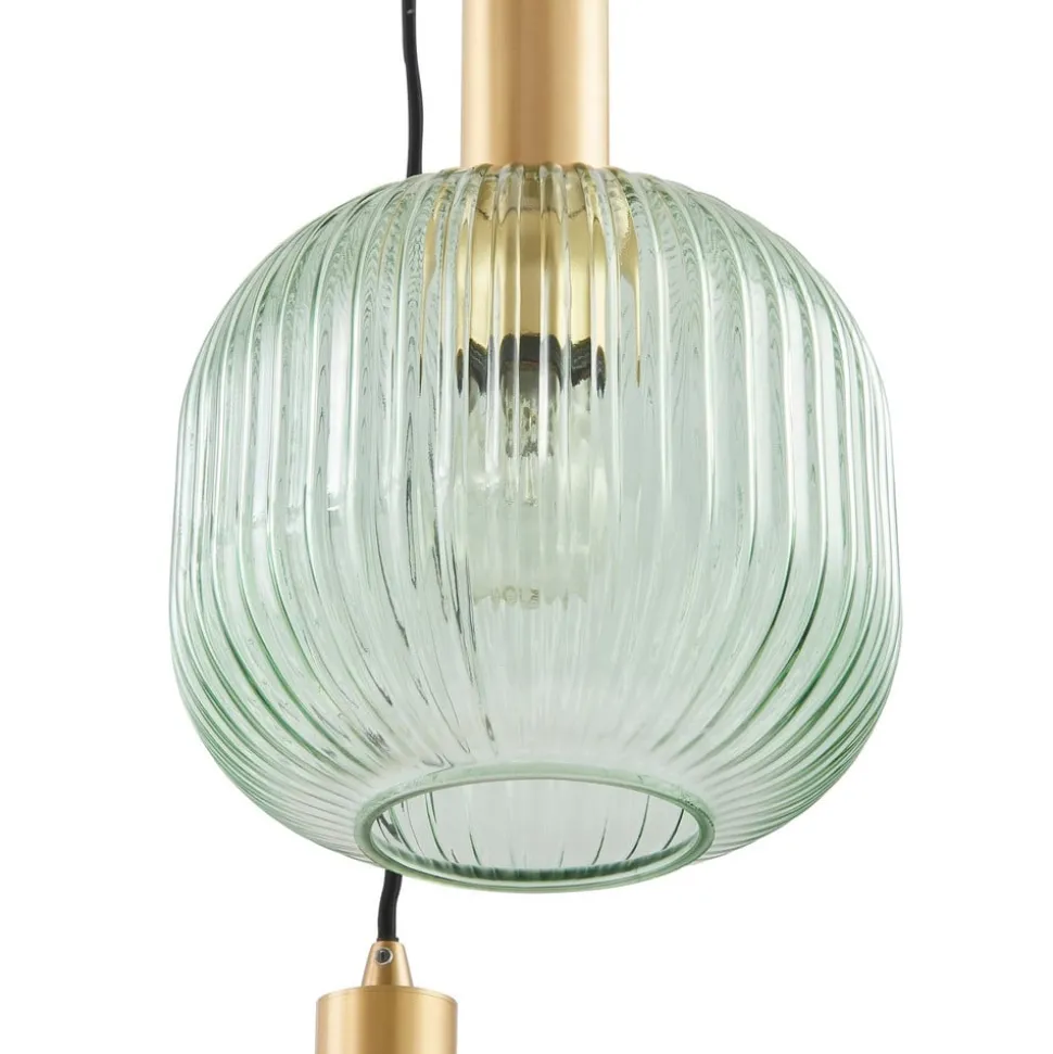 Lindby Doroteo hanglamp, 3-lamps, groen/amber/grijs, glas