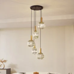 Lindby Doroteo hanglamp, 5-lamps, grijs, glas