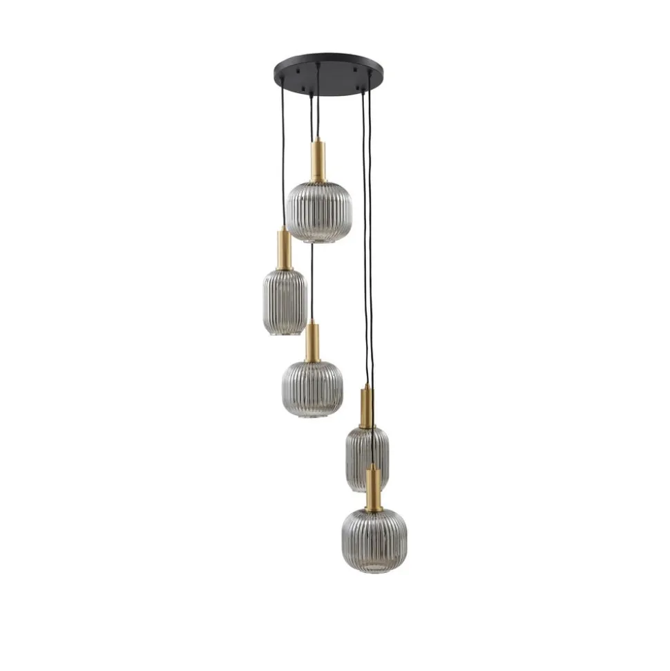 Lindby Doroteo hanglamp, 5-lamps, grijs, glas