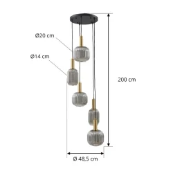 Lindby Doroteo hanglamp, 5-lamps, grijs, glas