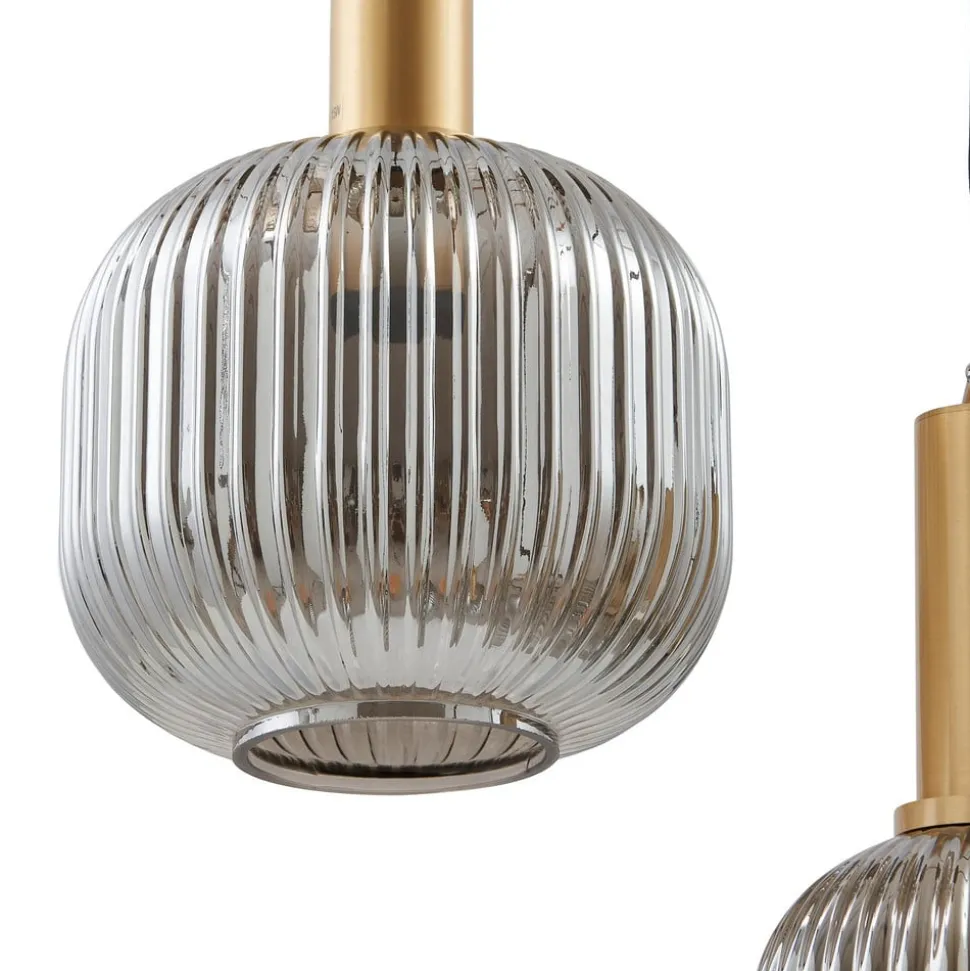 Lindby Doroteo hanglamp, 5-lamps, grijs, glas