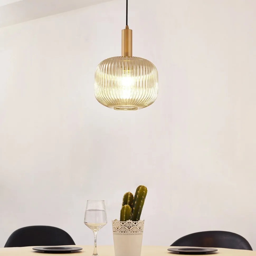 Lindby Doroteo hanglamp, 1-lamp, grijs, glas