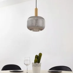 Lindby Doroteo hanglamp, 1-lamp, grijs, glas