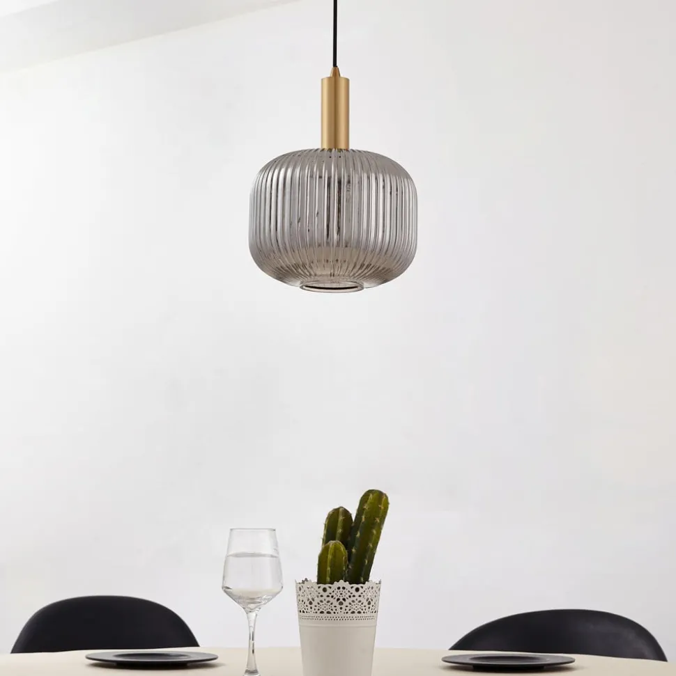 Lindby Doroteo hanglamp, 1-lamp, grijs, glas