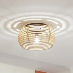 Lindby Ediz plafondlamp, 1-lamp, E27, hout, Ø 44,4 cm