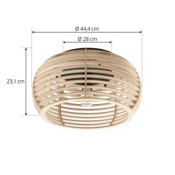 Lindby Ediz plafondlamp, 1-lamp, E27, hout, Ø 44,4 cm