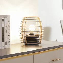 Lindby Ediz tafellamp, zwart, hout, 25 cm hoog, E27