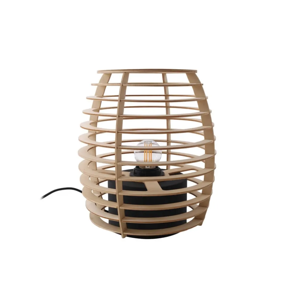 Lindby Ediz tafellamp, zwart, hout, 25 cm hoog, E27