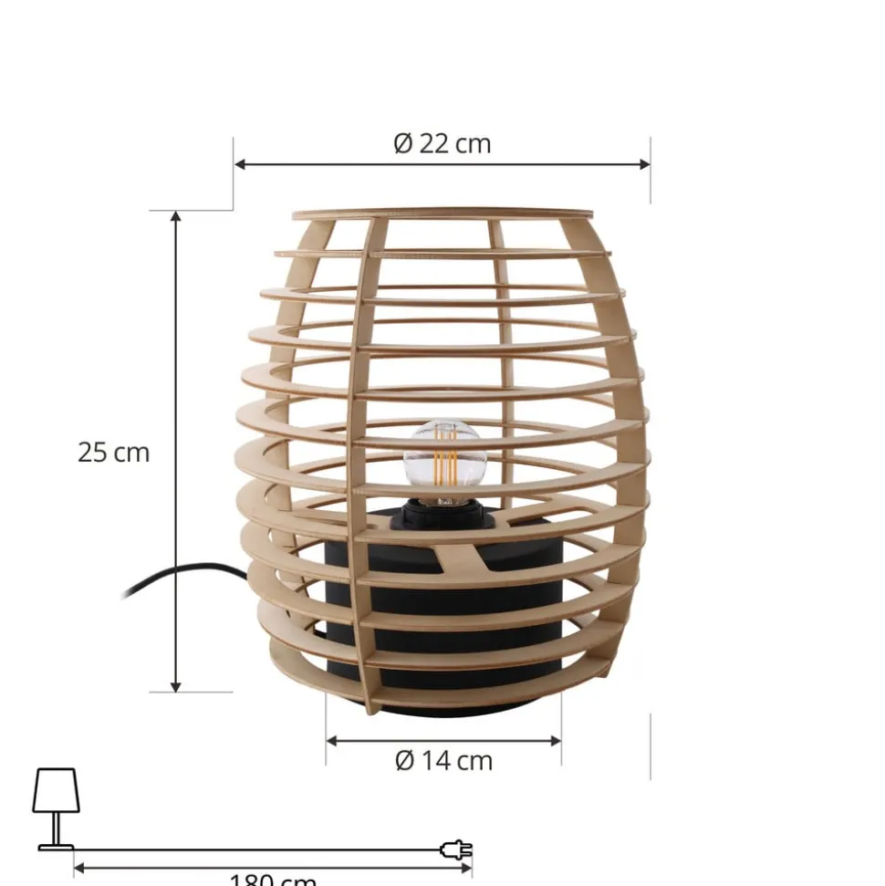 Lindby Ediz tafellamp, zwart, hout, 25 cm hoog, E27