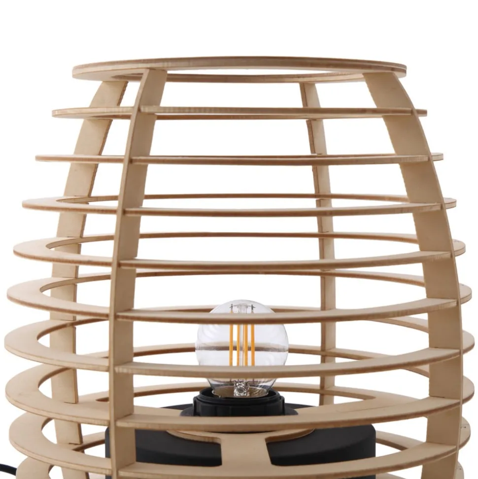 Lindby Ediz tafellamp, zwart, hout, 25 cm hoog, E27