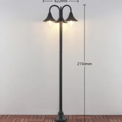 Lindby Edric lantaarnpaal, hoogte 215 cm, antraciet, aluminium