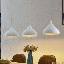 Lindby Elamira hanglamp, wit, metaal, 133 cm, 3-lamps.