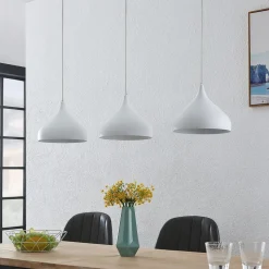 Lindby Elamira hanglamp, wit, metaal, 133 cm, 3-lamps.