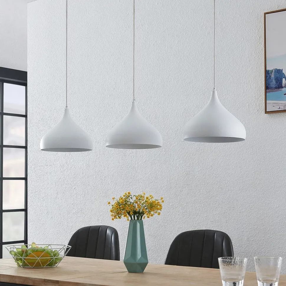 Lindby Elamira hanglamp, wit, metaal, 133 cm, 3-lamps.