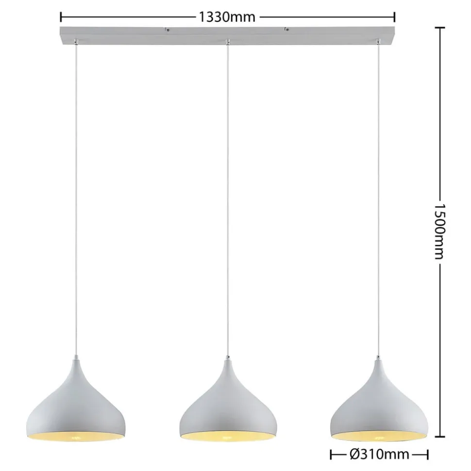 Lindby Elamira hanglamp, wit, metaal, 133 cm, 3-lamps.