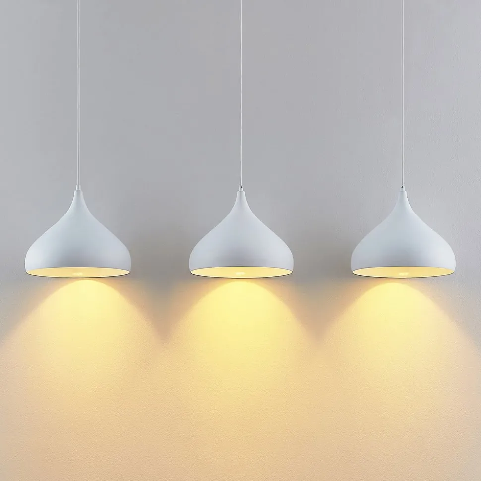 Lindby Elamira hanglamp, wit, metaal, 133 cm, 3-lamps.