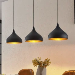 Lindby Elamira hanglamp, zwart, metaal, 133cm, 3-lamps.
