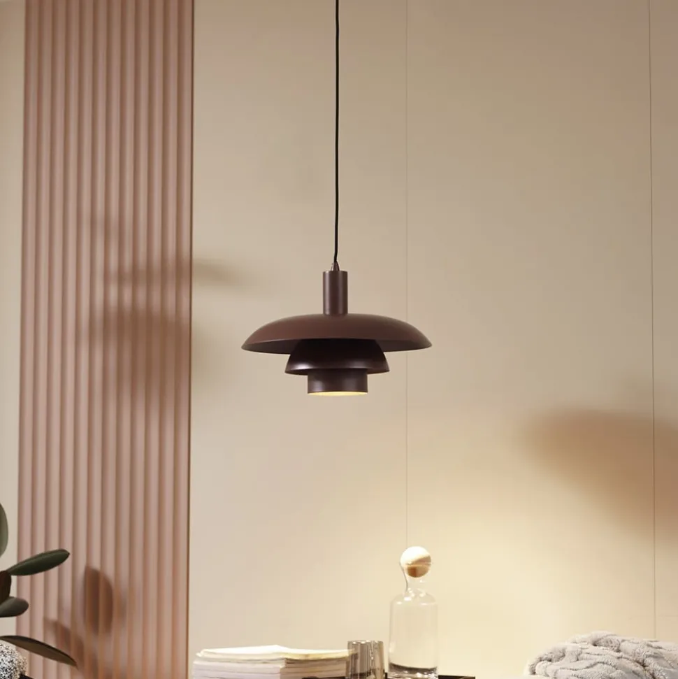 Lindby Elorri hanglamp, bruin, metaal, Ø 38 cm